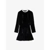 Sandro Womens Black Beaded Long-sleeve Velvet Mini Dress In Black