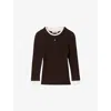 Sandro Womens Brown Brand-plaque Layered-trim Knitted Jumper In Brown