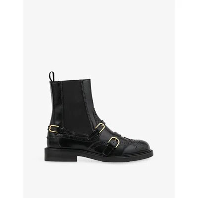 SANDRO WOMENS BLACK BUCKLE-EMBELLISHED LEATHER CHELSEA BOOTS EUR 37 / 4 UK