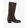Sandro Leather Buckle Boots In Brown