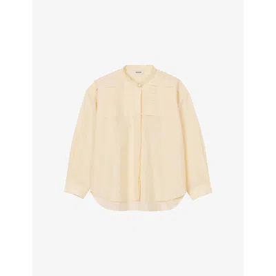 Sandro Womens Naturels Button-embellished Pleated Cotton-blend Shirt