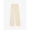Sandro Womens  Button-embellished Wide-leg High-rise Cotton Trousers In Naturels