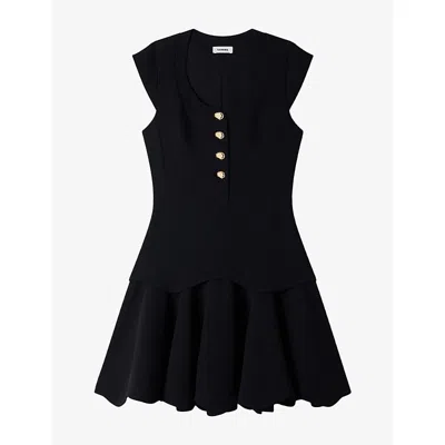 Sandro Womens  Button-front Flared-hem Crepe Mini Dress In Black
