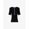 Sandro Womens Black Button-placket Short-sleeve Ribbed Jumper