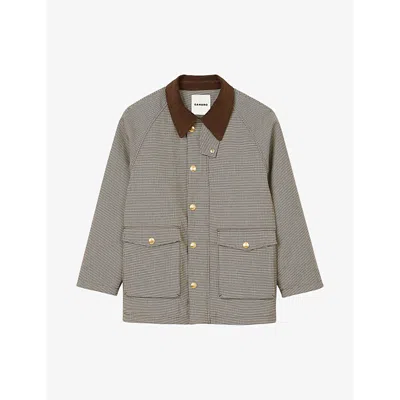 Sandro Womens Check-pattern Velvet-collar Woven Coat Bruns