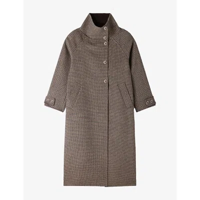 Sandro Houndstooth Single-breasted Coat In Brown