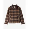 Sandro Womens  Checked Leather-collar Wool-blend Coat In Brown