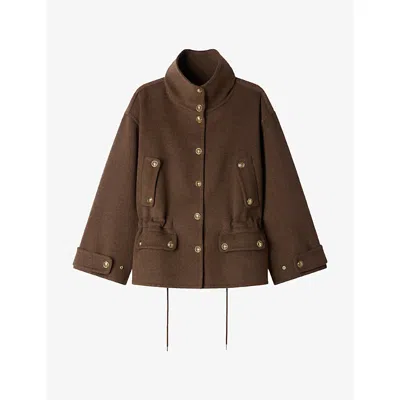 Sandro Womens  Collared Double-face Wool-blend Coat In Brown