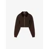 Sandro Womens Brown Contrast-collar Zip-up Cropped Cotton-blend Sweatshirt In Brown