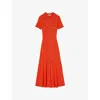 Sandro Womens Rouges Contrast-stitch Short-sleeve Stretch-knit Midi Dress