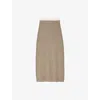 Sandro Womens Caramel Contrast-trim Wool And Cashmere Midi Skirt In Brown