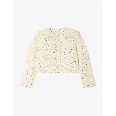 Sandro Womens Ecru Cropped Sequin Cotton Jacket In Neutral