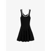 Sandro Womens Black Crystal-embellished Scoop-neck Knitted Mini Dress In Black