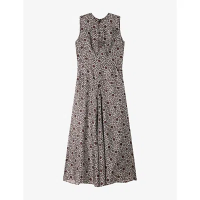 Sandro Womens  Daisy-print Sleeveless Woven Maxi Dress In Brown
