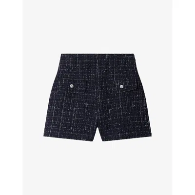 Sandro Womens  Decorative High-rise Tweed Shorts In Blue