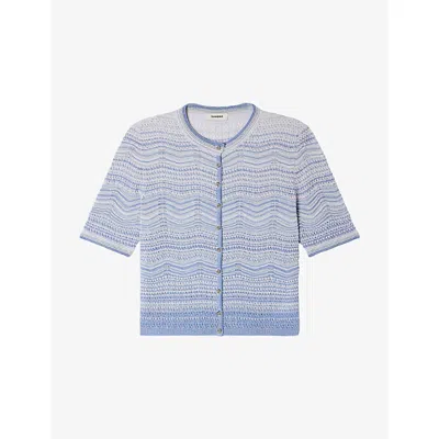 Sandro Womens Sky Blue Decorative Short-sleeve Knitted Cardigan