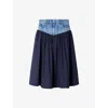 Sandro Mixed-material Maxi Skirt In Blue
