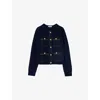 Sandro Womens Navy Blue Denim-pocket Ribbed Wool Cardigan In Blue
