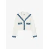 Sandro Womens Naturels Denim-trim Knitted Cotton-blend Cardigan In Naturels