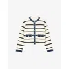 Sandro Womens Denim-trim Stripe-pattern Knitted Cardigan Naturels In Naturels