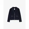 Sandro Womens Denim-trim Terry-knit Cotton-blend Cardigan Bleus In Bleus