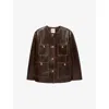Sandro Womens Black Brown Distressed Button-embellished Leather Jacket In Multi