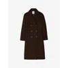 Sandro Womens Brown Double-breasted Patch-pocket Stretch-twill Coat In Brown