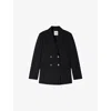 Sandro Womens Black Double-breasted Peak-lapel Wool Blazer In Black