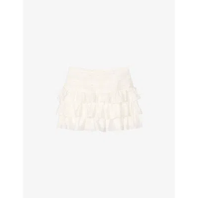 Sandro Womens Draped-waist Ruffled Linen-blend Mini Skirt Naturels
