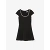 Sandro Womens Black Embellished Capped-sleeve Woven Mini Dress In Black
