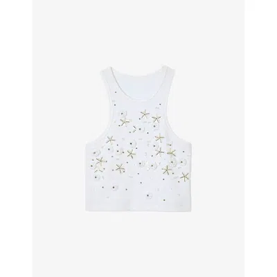 SANDRO WOMENS NATURELS EMBELLISHED CROPPED COTTON-JERSEY TANK TOP