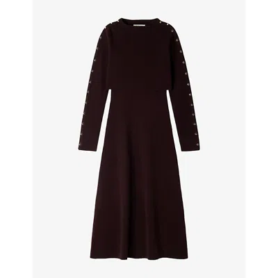 Sandro Womens  Embellished Two-in-one Wool And Cashmere-blend Maxi Dress In Bordeaux