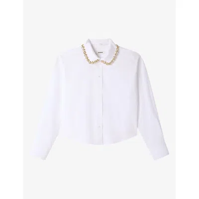 Sandro Womens  Embellished-collar Long-sleeved Cotton Shirt In White
