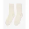 Sandro Womens Naturels Flap-detail Bead-embellished Stretch-cotton Socks