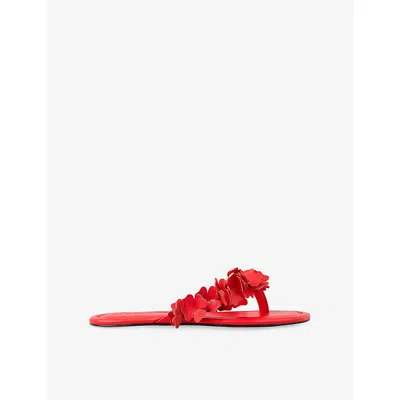 Sandro Womens Jaunes / Oranges Floral-appliqué Leather Sandals Eur 40 / 7 Uk
