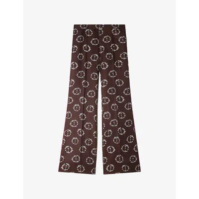 Sandro Womens  Floral Flared Woven Trousers In Brown