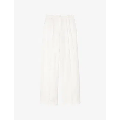 Sandro Womens Floral-pattern Straight-leg Woven Trousers Naturels