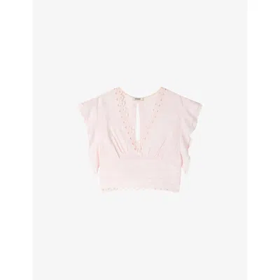 Sandro Womens Pink Floral Tie-back Woven Top