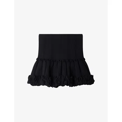 Sandro Womens  Floral-appliqué Flared-hem Knitted Mini Skirt In Black
