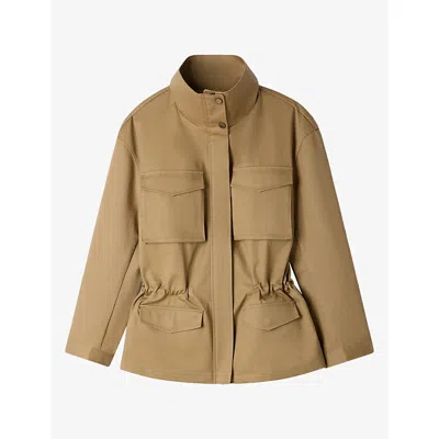 Sandro Womens  High-neck Elasticated-waist Cotton Jacket In Camel