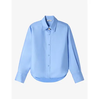 Sandro Womens  Jewellery-embellished Long-sleeve Silk-blend Shirt In Sky Blue
