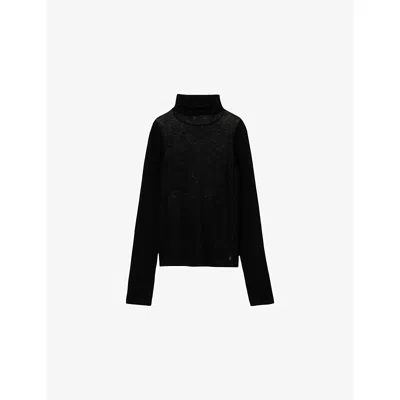 Sandro Womens Black Layered Turtleneck Long-sleeve Wool Jumper