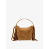 Sandro Womens Camel Logo-embossed Fringed Suede Bucket Bag In Brown