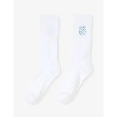 Sandro Womens Naturels Logo-embroidered Ribbed Cotton-blend Socks