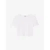Sandro Womens Logo-embroidered Waffle-textured Cropped Cotton T-shirt Naturels In Naturels
