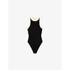 Sandro Womens Black Monogram-embroidered Contrast-trim Woven Bodysuit In Black