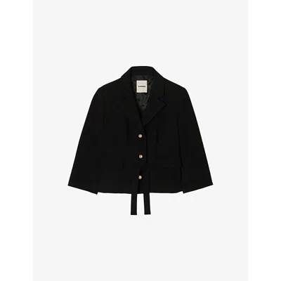 Sandro Womens Black Notch-lapel Cropped Stretch-woven Jacket