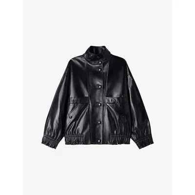 Sandro Womens  Oversized High-neck Leather Jacket In Black