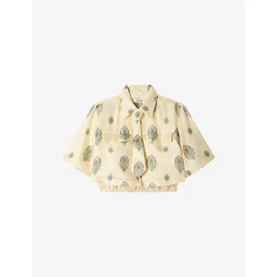 Sandro Womens  Paisley Cropped Satin Shirt In Light Yellow