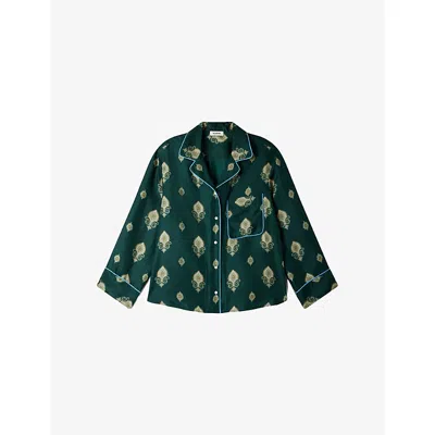 Sandro Womens  Paisley Relaxed-fit Woven Shirt In Green